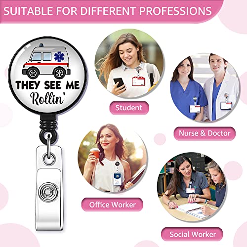 GEYGIE They See Me Rollin' Badge Reel Retractable with Alligator Clip, Funny Ambulance ID Badge Holder Gift for ER Nurse Rapid Response Team Trauma Team Nurse Doctor Coworkers 1st Responders - Image 5