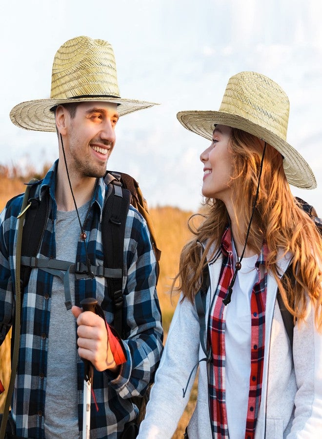 SEEWEY 6 Pieces Men's Straw Sun Hat Wide Brim Summer Beach Hat Farmer Sun Protection Straw Hat with Removable Wind Lanyard Yellow - Image 5