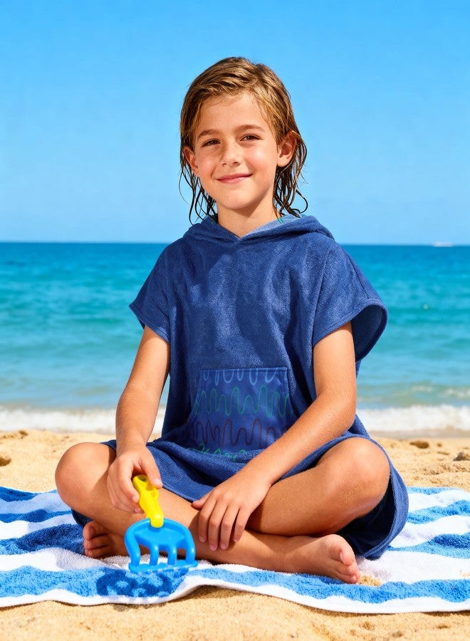 MissShorthair Towel Poncho for Kids, Hooded Beach Towel for Girl&Boy, Surf Poncho Swim Changing Robe Microfiber Bath Towel 11-14 Years Dark Blue - Image 3