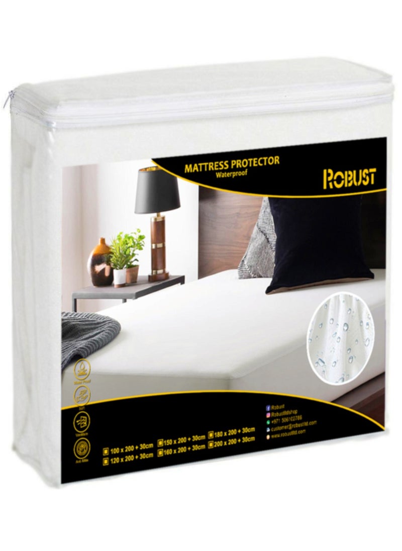 ROBUST - Robust Ultimate Protection Mattress Encasement–Fitted Waterproof Mattress Protector, Soft, Noiseless, Hypoallergenic, Durable With (90x200+30cm) Deep Pocket for a Comfortable Sleep-Single Size - Image 1
