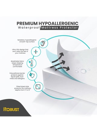 Robust Ultimate Protection Mattress Encasement (90x200+30cm) With Deep Pocket–Fitted Waterproof Mattress Protector, Soft, Noiseless, Hypoallergenic, Durable for a Comfortable Single Size - view 2