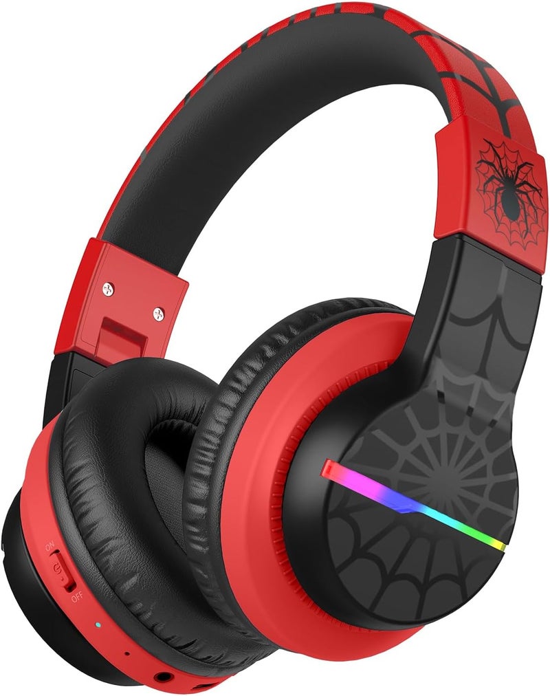 iClever BTH12 Kids Bluetooth Headphones,Colorful LED Lights,74/85dBA Safe Volume,85H Playtime,Fast Charging,Bluetooth 5.2,Over Ear Kids Headphones Wireles for iPad/Tablet/Airplane,Black/Red - Image 1