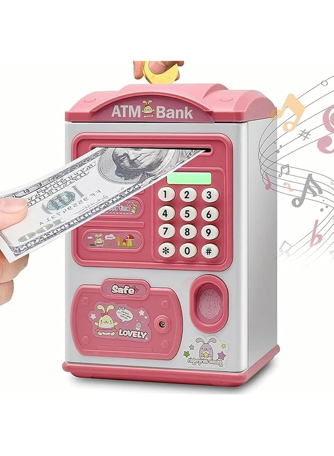 Electronic Atm Piggy Banks For Kids Money Bank With Password Protection Automatic Paper Money Scroll Saving Box Great Birthday Gift For Boys Girls Pink