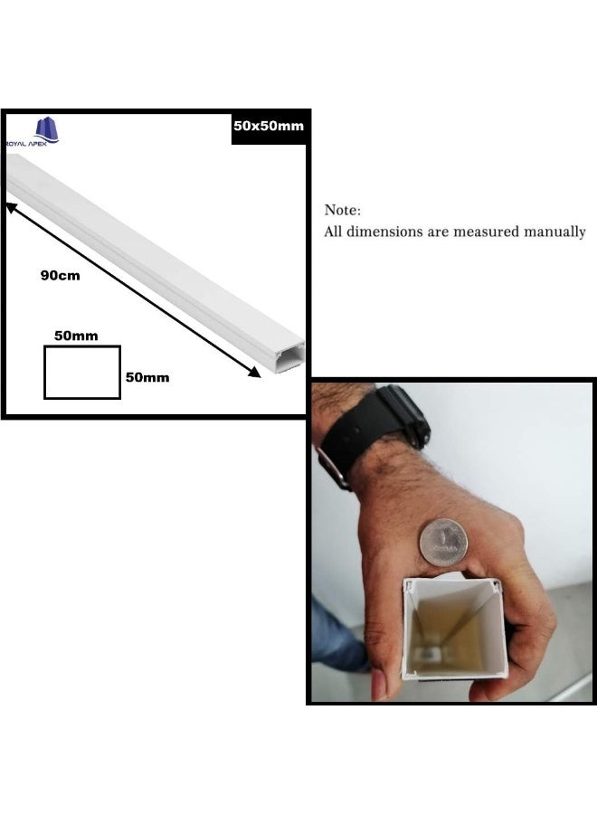 Royal Apex 90Cm Square Cable Box Self Adhesive Pvc Trunking White Wall Cord Cover Cable Concealer On-Wall Wire Cover Paintable Cable Management Raceway To Hide Wires Pack Of 3 50X50Mm - Image 2
