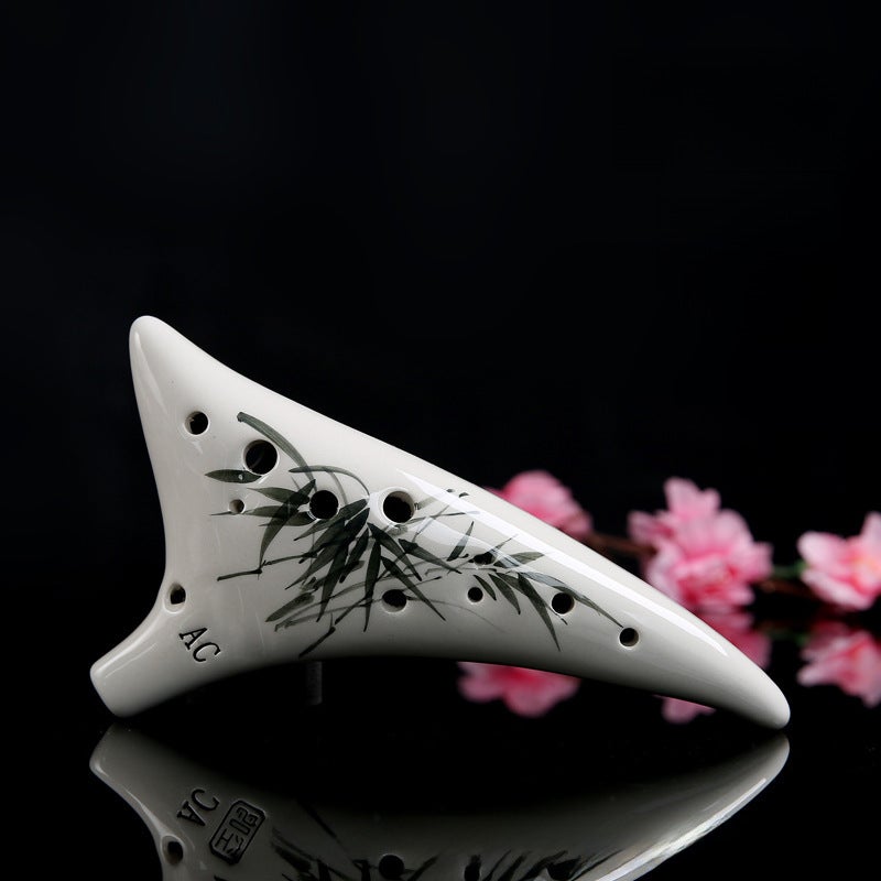 Generic 12-Hole Alto C Ocarina Starter Tail-End Design Ink bamboo (color box + teaching materials + lanyard + cloth cover) 