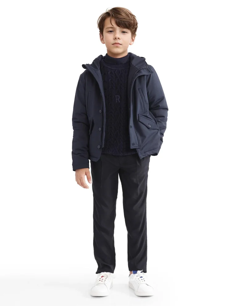 رير ونز Rare Ones Kids Royce Navy Full Sleeve Cotton Zipper Regular Fit Solid Jacket