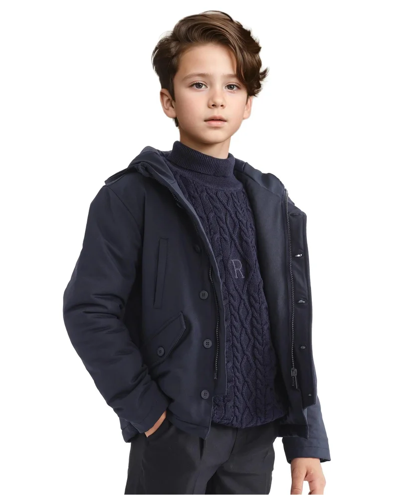 Rare Ones Rare Ones Kids Royce Navy Full Sleeve Cotton Zipper Regular Fit Solid Jacket