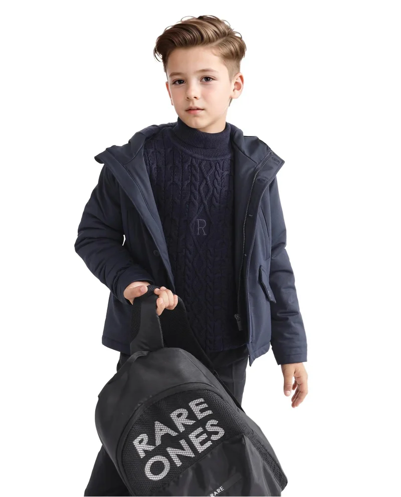 رير ونز Rare Ones Kids Royce Navy Full Sleeve Cotton Zipper Regular Fit Solid Jacket