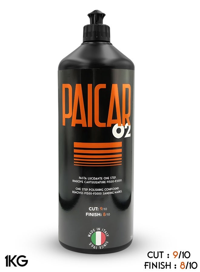 بايكار مركب تلميع PAICAR O2 أحادي الخطوة (1 كجم) - عالي القدرة على القطع، مزيل لخدوش السيارات وملمع لتصحيح الطلاء، يعالج العلامات الدائرية والأكسدة، يمنح لمسة نهائية تعادل درجات الصنفرة P1500-P3000 (مستوى اللمسة النهائية: 8/10) - Image 1