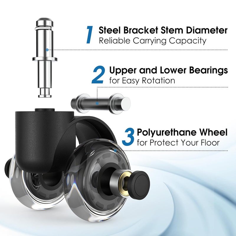 MaxGear Office Chair Wheels, 2 Inch Replacement Soft Mute Desk Caster Wheels for Work & Gaming Chair, Heavy Duty and Safe Rolling for All Floors & Hardwood, Universal Fit for 98% of Chairs, Set of 5 - Image 4