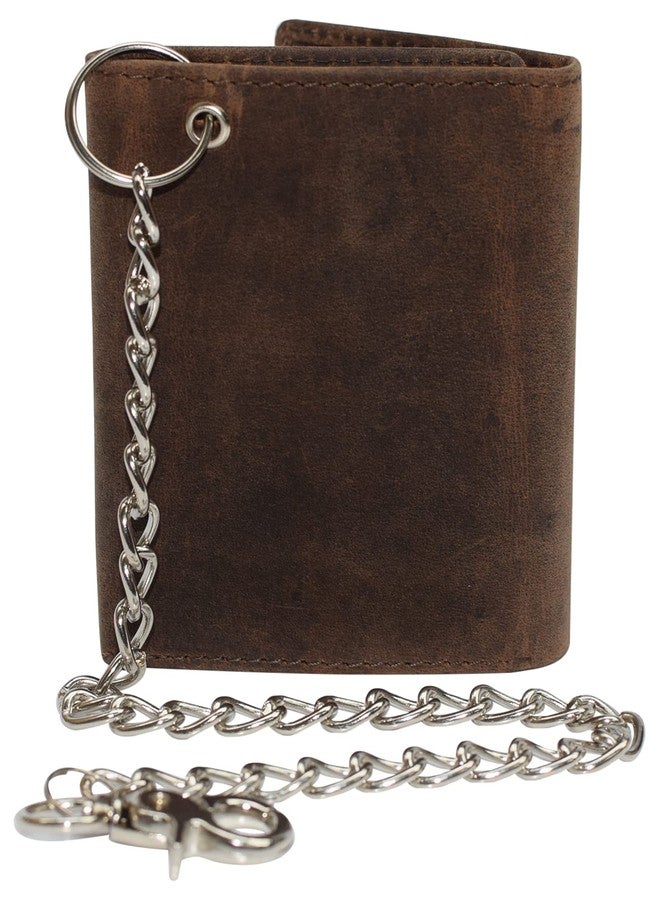Marshal RFID Blocking Mens Chain Biker Vintage Genuine Leather Classic Trifold Wallet (Brown with Chain) - Image 2