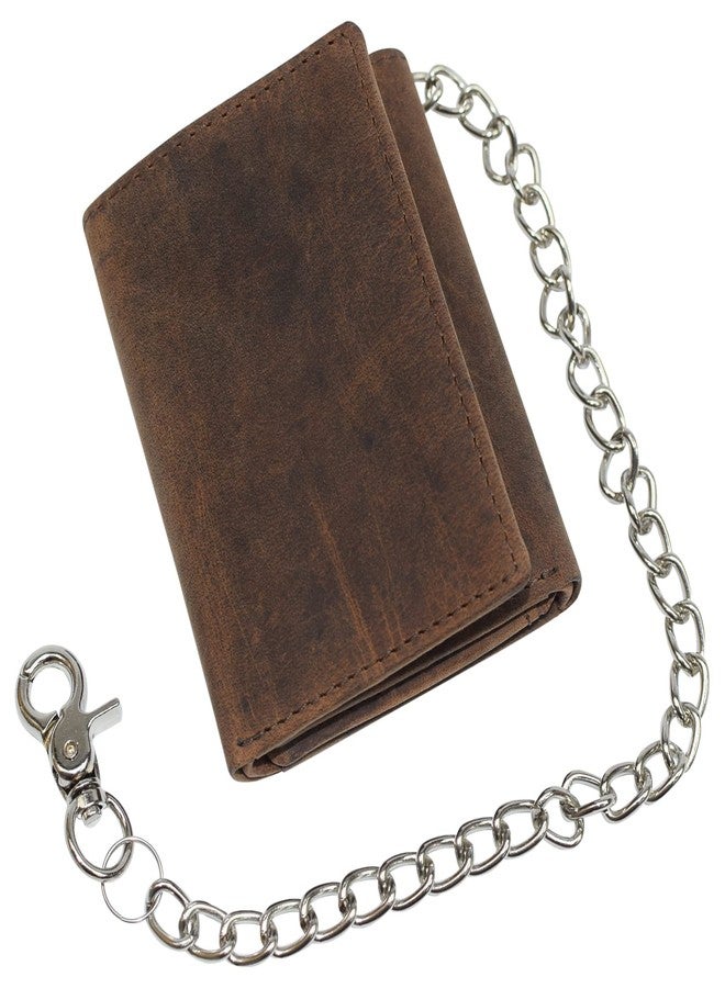 Marshal RFID Blocking Mens Chain Biker Vintage Genuine Leather Classic Trifold Wallet (Brown with Chain) - Image 5