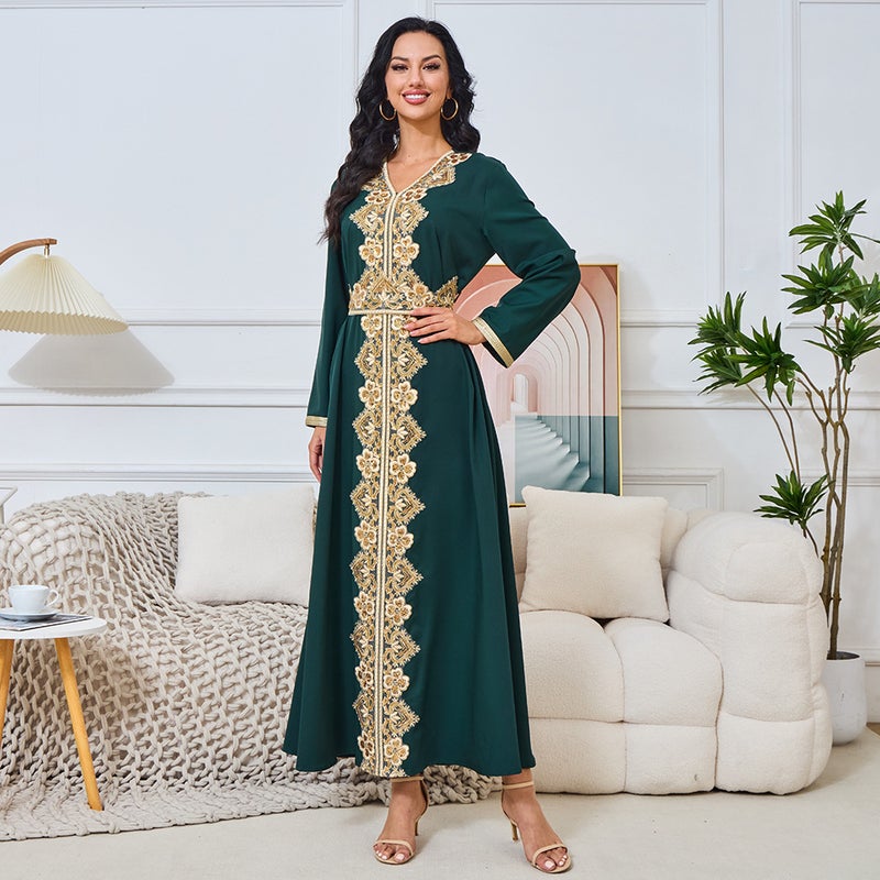 Women's Beaded Evening Gown Long Sleeve Dress - Image 3