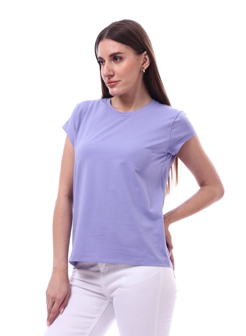 Andora Woman Solid Tee with Half Sleeves _ Purple - Image 2