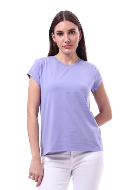 Woman Solid Tee with Half Sleeves _ Purple