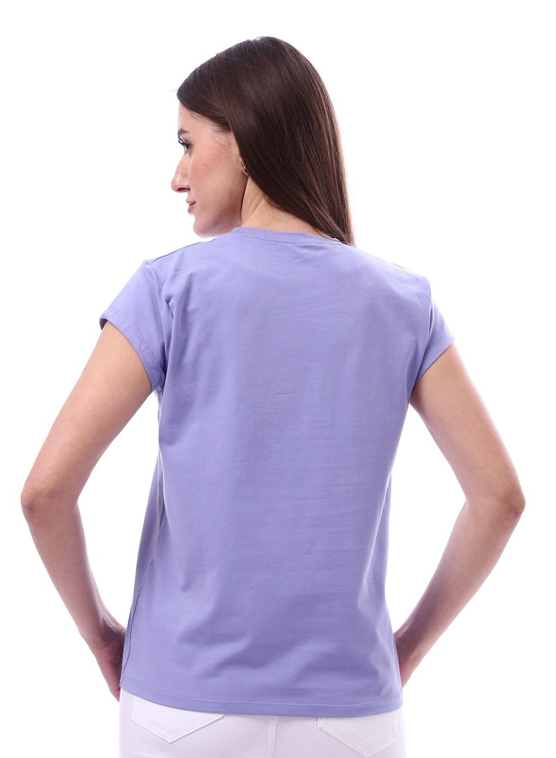 Andora Woman Solid Tee with Half Sleeves _ Purple - Image 3