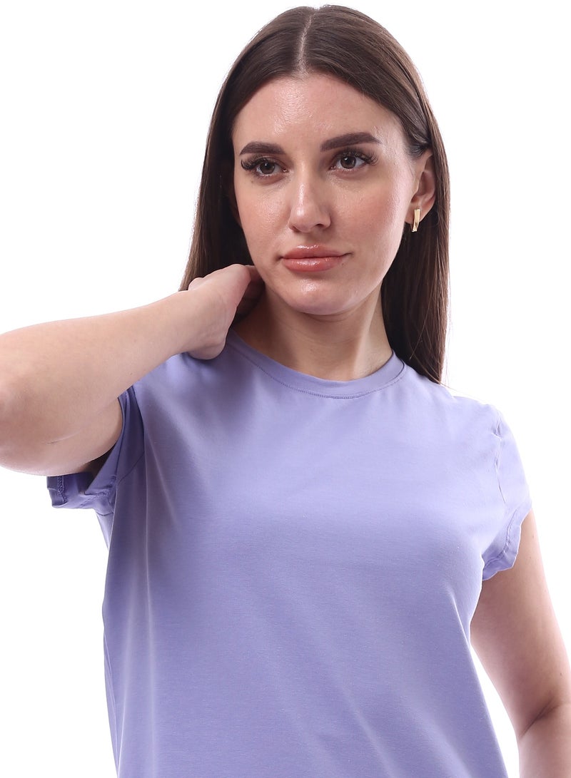 Andora Woman Solid Tee with Half Sleeves _ Purple - Image 4