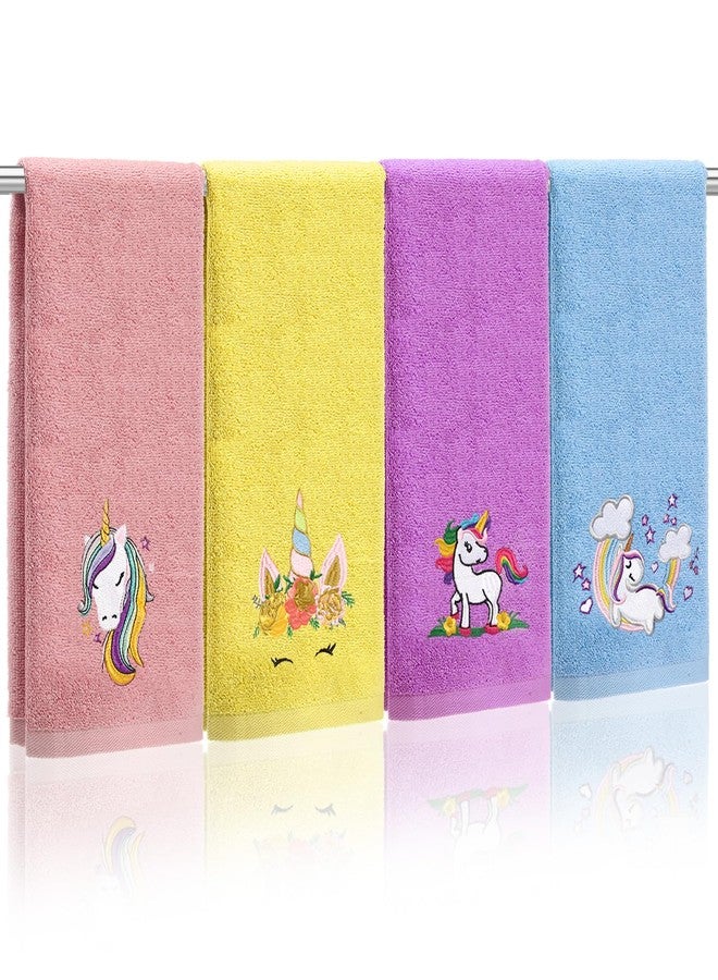 Mindsoft 4 Pcs Unicorn Hand Towels for Woman 14 x 29 Inch Cotton Colorful Bathroom Decor Absorbent Embroidered Unicorn Rainbow Bath Towels for Home Drying Cleaning Cooking Gift - Image 1