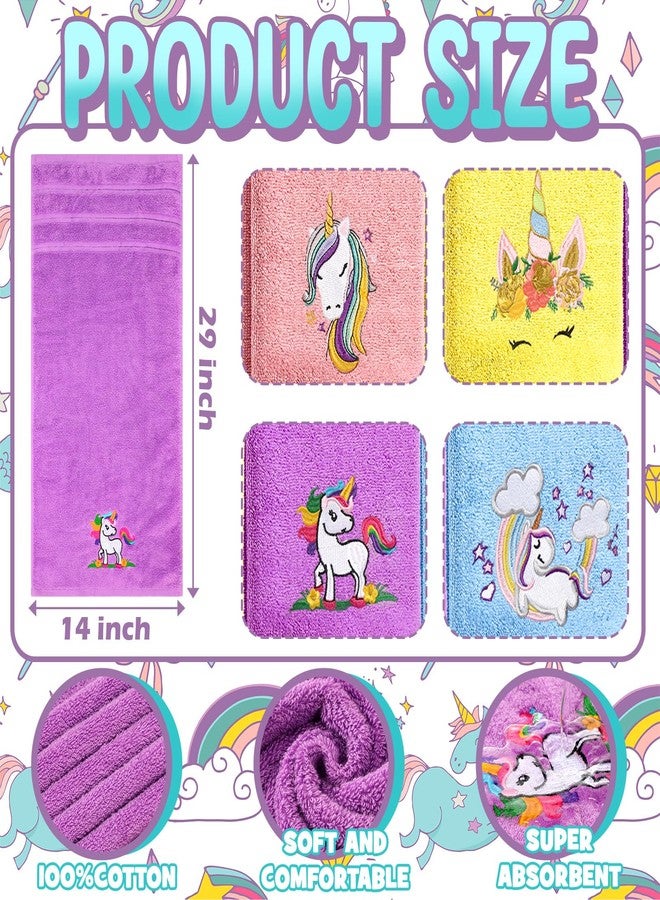 Mindsoft 4 Pcs Unicorn Hand Towels for Woman 14 x 29 Inch Cotton Colorful Bathroom Decor Absorbent Embroidered Unicorn Rainbow Bath Towels for Home Drying Cleaning Cooking Gift - Image 2