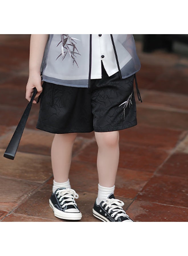 Flag Platinum Qibo Boys' Hanfu Spring And Autumn New Chinese-style Vintage Children's Traditional Clothing Bamboo Shadow Shorts (shorts Only) 100 - Image 1