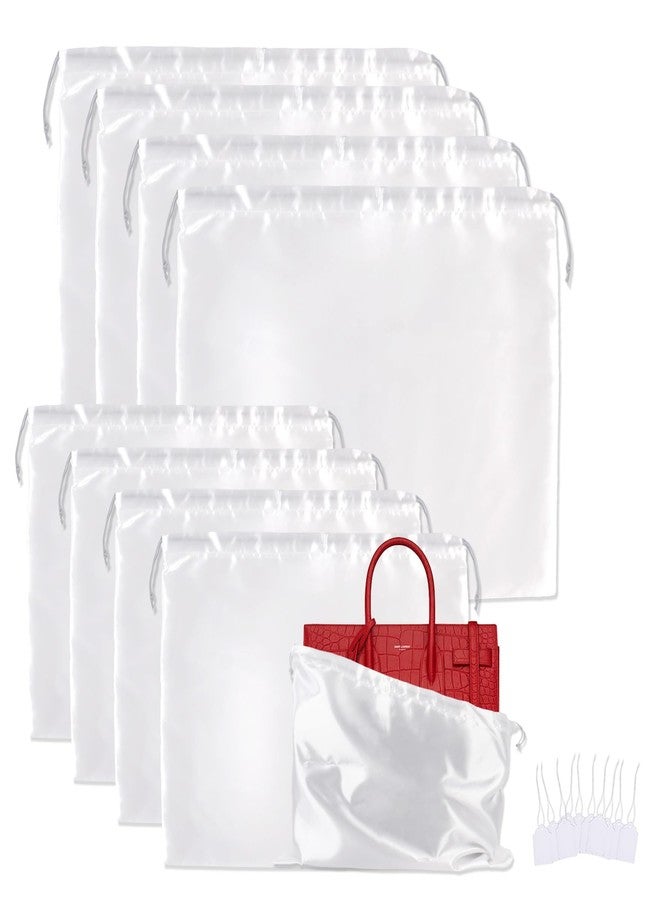 Klmnop 8 Pack Dust Bags for Handbags, Silk Dust Bag for Handbags Purses Shoes Cloth, Large & Middle Drawstring Bag with Hang Tags for Daily Travel Storage, White, Drawstring Bag - Image 1