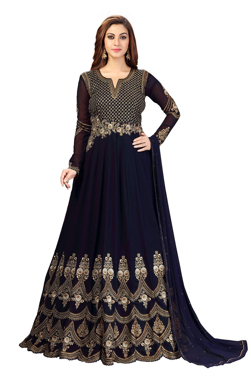 TRENDMALLS طقم أناركالي كورتا مزين بالتطريز من TRENDMALLS للنساء مع دوباتا (G42-أزرق-L) - Image 1