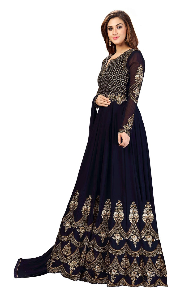 TRENDMALLS طقم أناركالي كورتا مزين بالتطريز من TRENDMALLS للنساء مع دوباتا (G42-أزرق-L) - Image 3
