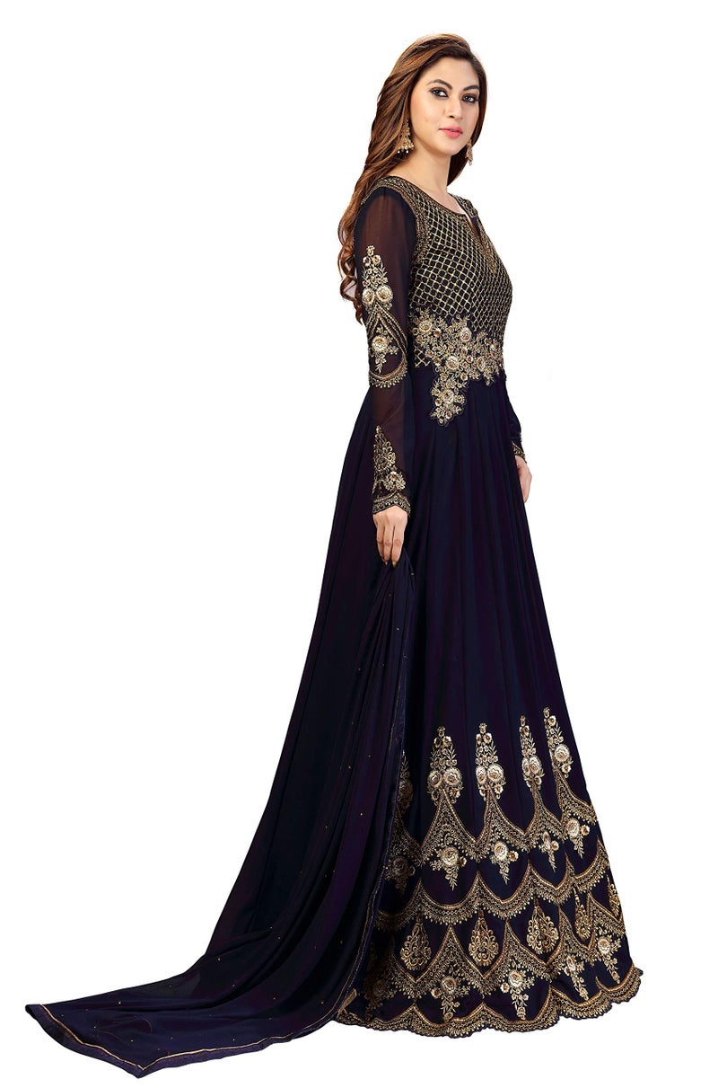 TRENDMALLS طقم أناركالي كورتا مزين بالتطريز من TRENDMALLS للنساء مع دوباتا (G42-أزرق-L) - Image 4