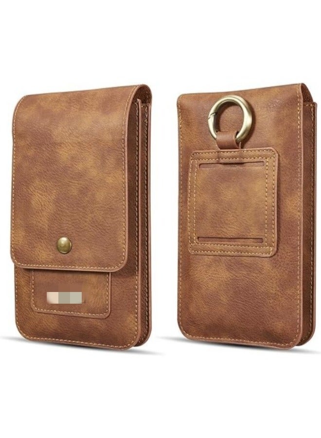 Universal Phone Belt Holster for Galaxy S23 Ultra,S23 FE,S23+ 5G,Note 20,Genuine Leather Men Carrying Sleeve Pouch with 13 Card Holder[Suitable for phones up to 7 inch]  - Image 1