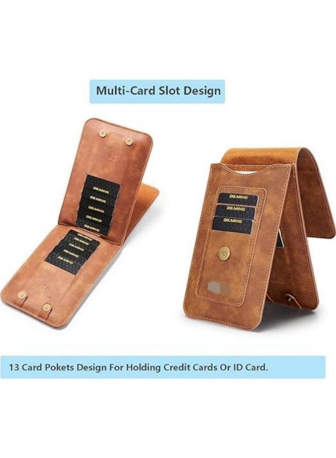 Universal Phone Belt Holster for Galaxy S23 Ultra,S23 FE,S23+ 5G,Note 20,Genuine Leather Men Carrying Sleeve Pouch with 13 Card Holder[Suitable for phones up to 7 inch]  - Image 2