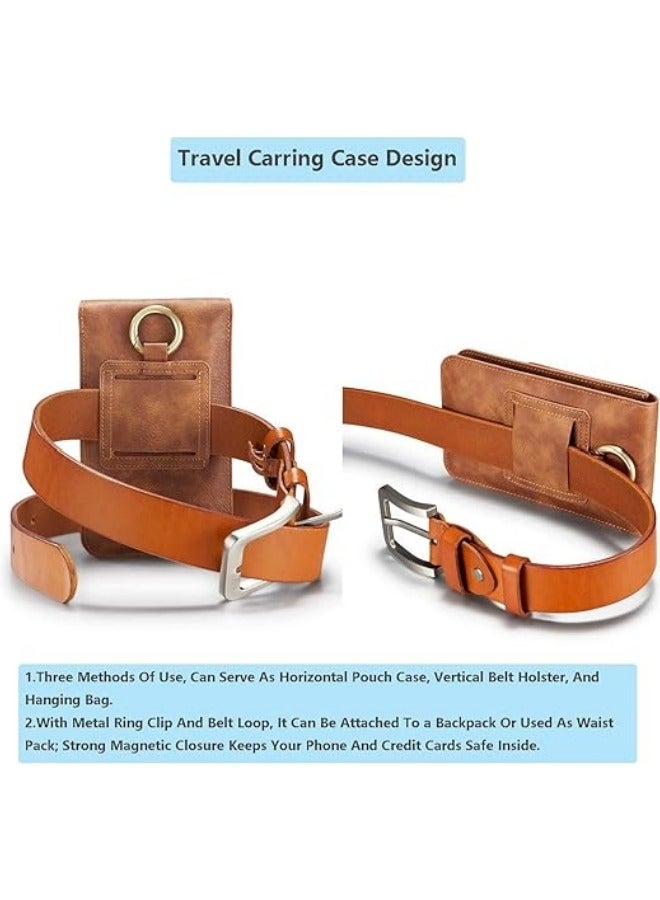 Universal Phone Belt Holster for Galaxy S23 Ultra,S23 FE,S23+ 5G,Note 20,Genuine Leather Men Carrying Sleeve Pouch with 13 Card Holder[Suitable for phones up to 7 inch]  - Image 3