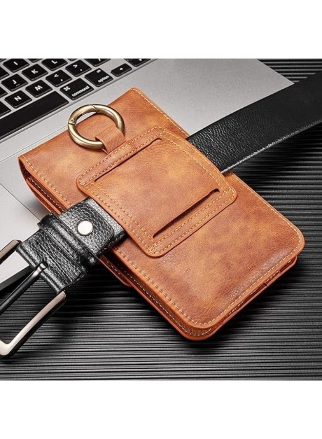 Universal Phone Belt Holster for Galaxy S23 Ultra,S23 FE,S23+ 5G,Note 20,Genuine Leather Men Carrying Sleeve Pouch with 13 Card Holder[Suitable for phones up to 7 inch]  - Image 5