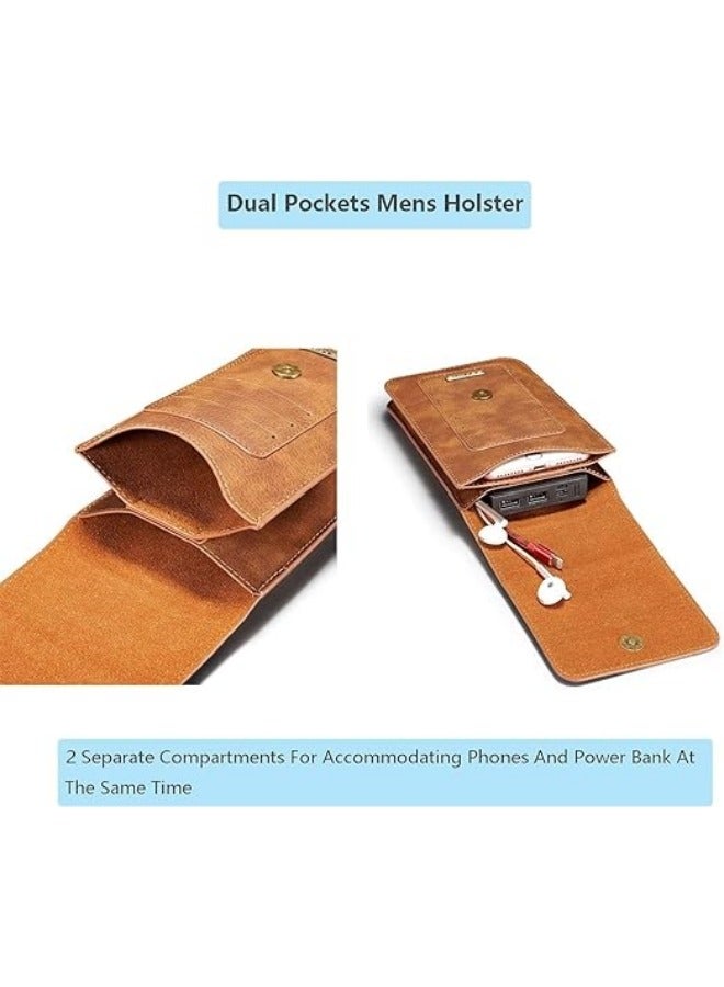 Universal Phone Belt Holster for Galaxy S23 Ultra,S23 FE,S23+ 5G,Note 20,Genuine Leather Men Carrying Sleeve Pouch with 13 Card Holder[Suitable for phones up to 7 inch]  - Image 4