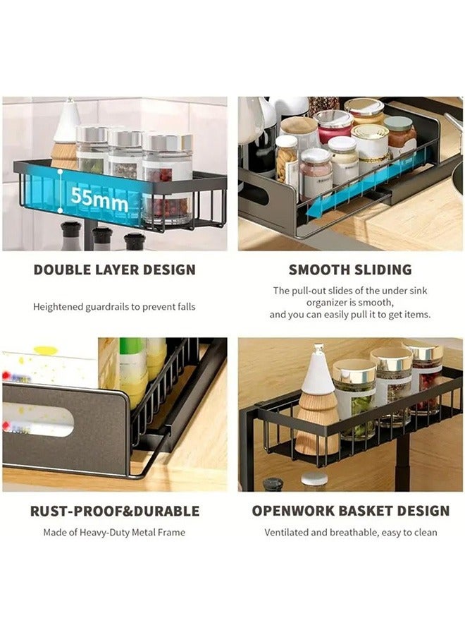 كيلا منظم خزانة قابل للسحب من طبقتين للتخزين تحت الحوض في خزائن المطبخ والحمام - Image 5