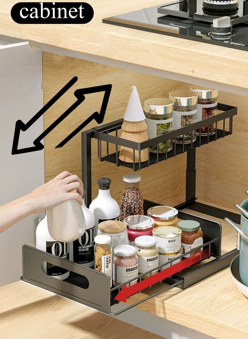 كيلا منظم خزانة قابل للسحب من طبقتين للتخزين تحت الحوض في خزائن المطبخ والحمام - Image 1