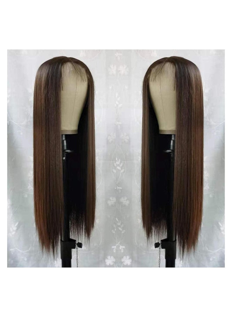 إستيل كستنائي # 6 بني طويل مستقيم شعر مستعار أمامي من الدانتيل ، شعر اصطناعي طبيعي بدون صمغ مقاوم للحرارة للنساء 100٪ شعر مستعار أنيق - Image 2