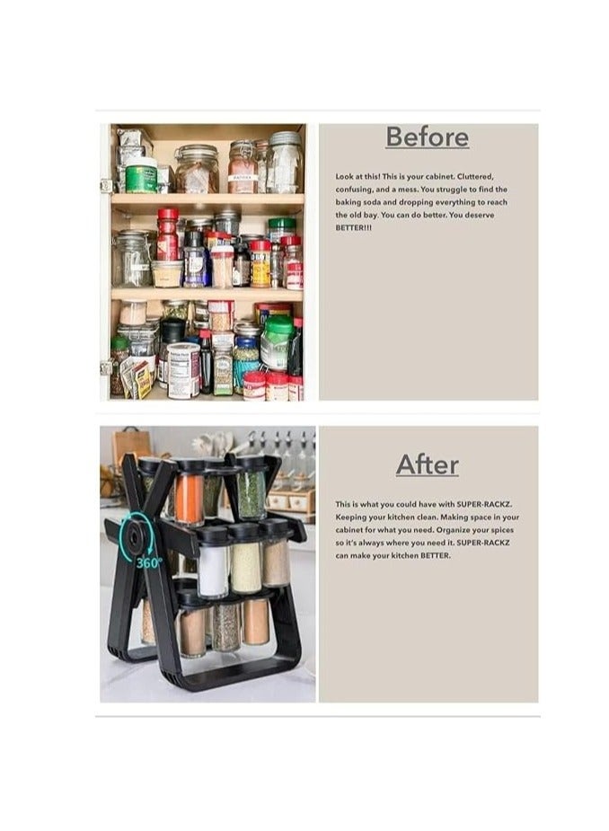 Revolving Spice Rack, 18 Pieces Kitchen Spice Jar Organizer - Image 2