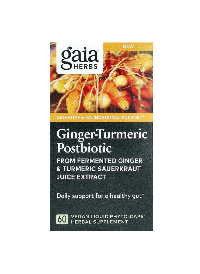 Gaia Herbs - Gaia Herbs, Ginger-Turmeric Postbiotic, 1.2 g, 60 Vegan Liquid Phyto-Caps (0.6 g per Capsule) - Image 1