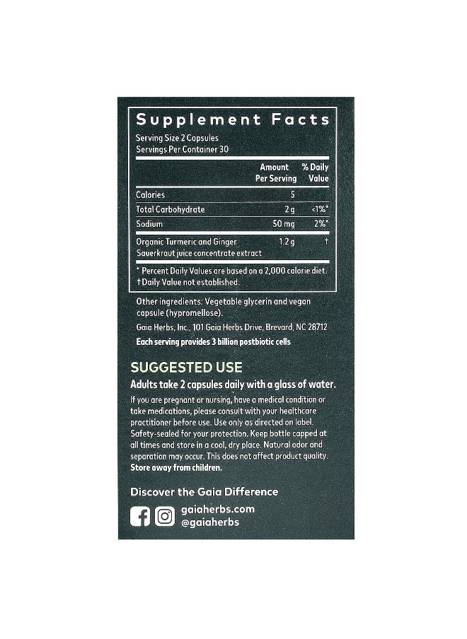 Gaia Herbs - Gaia Herbs, Ginger-Turmeric Postbiotic, 1.2 g, 60 Vegan Liquid Phyto-Caps (0.6 g per Capsule) - Image 1