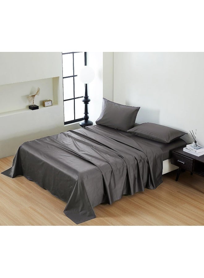 PanaX 100% Cotton 80X80S/400Tc Luxury Bed Sheet Set With 1 Flat Sheet, 1 Fitted Sheet, 2 Pillowcases (Dark Grey, Queen 4Pieces) - Image 1