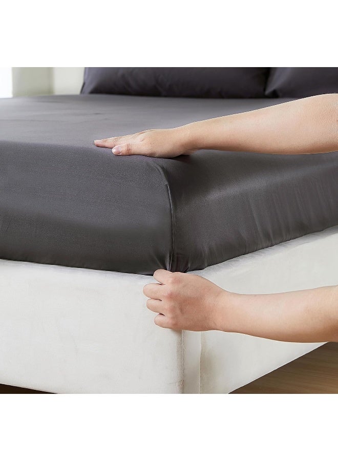 PanaX 100% Cotton 80X80S/400Tc Luxury Bed Sheet Set With 1 Flat Sheet, 1 Fitted Sheet, 2 Pillowcases (Dark Grey, Queen 4Pieces) - Image 4
