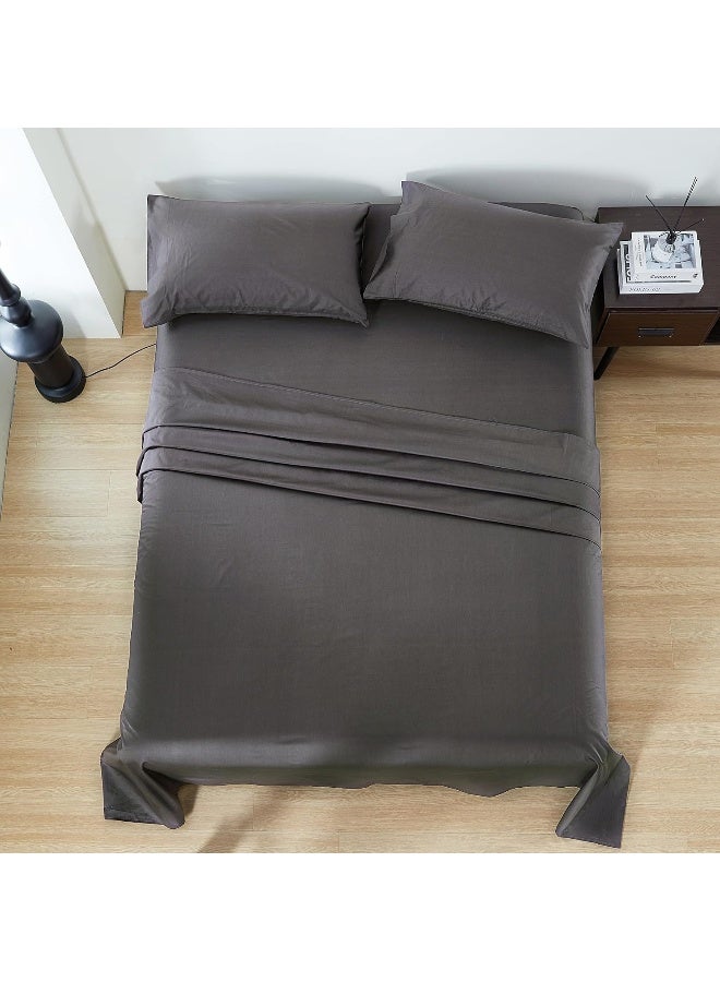 PanaX 100% Cotton 80X80S/400Tc Luxury Bed Sheet Set With 1 Flat Sheet, 1 Fitted Sheet, 2 Pillowcases (Dark Grey, Queen 4Pieces) - Image 2