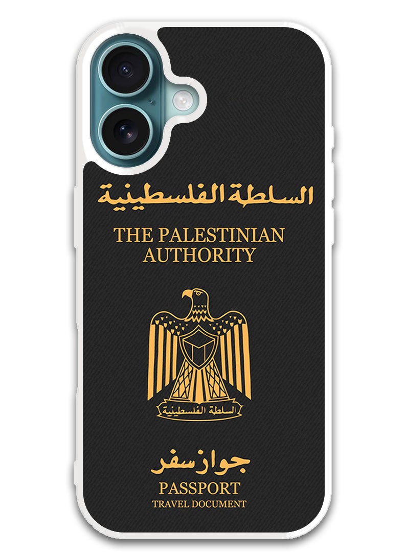 Theodor غطاء حماية لجهاز آبل آيفون 16 جواز سفر فلسطيني (حافة بيضاء) - Image 1