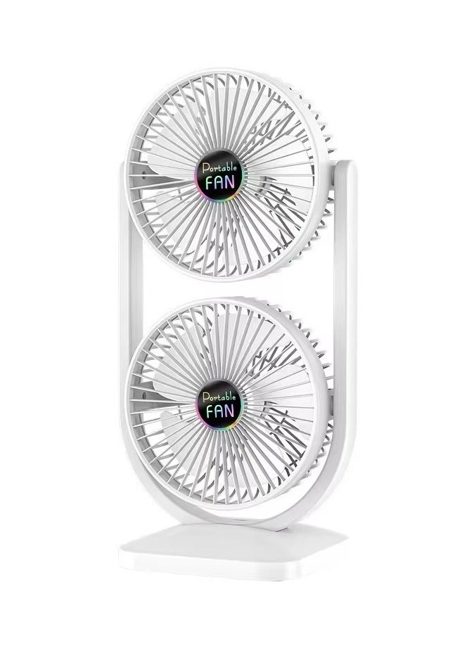 Toy Box Double Layer Fan, Small Personal USB Desk Fan, Portable Desktop Table Cooling Fan Powered by USB, Strong Wind, for Home Office Car Outdoor Travel - White  - Image 1