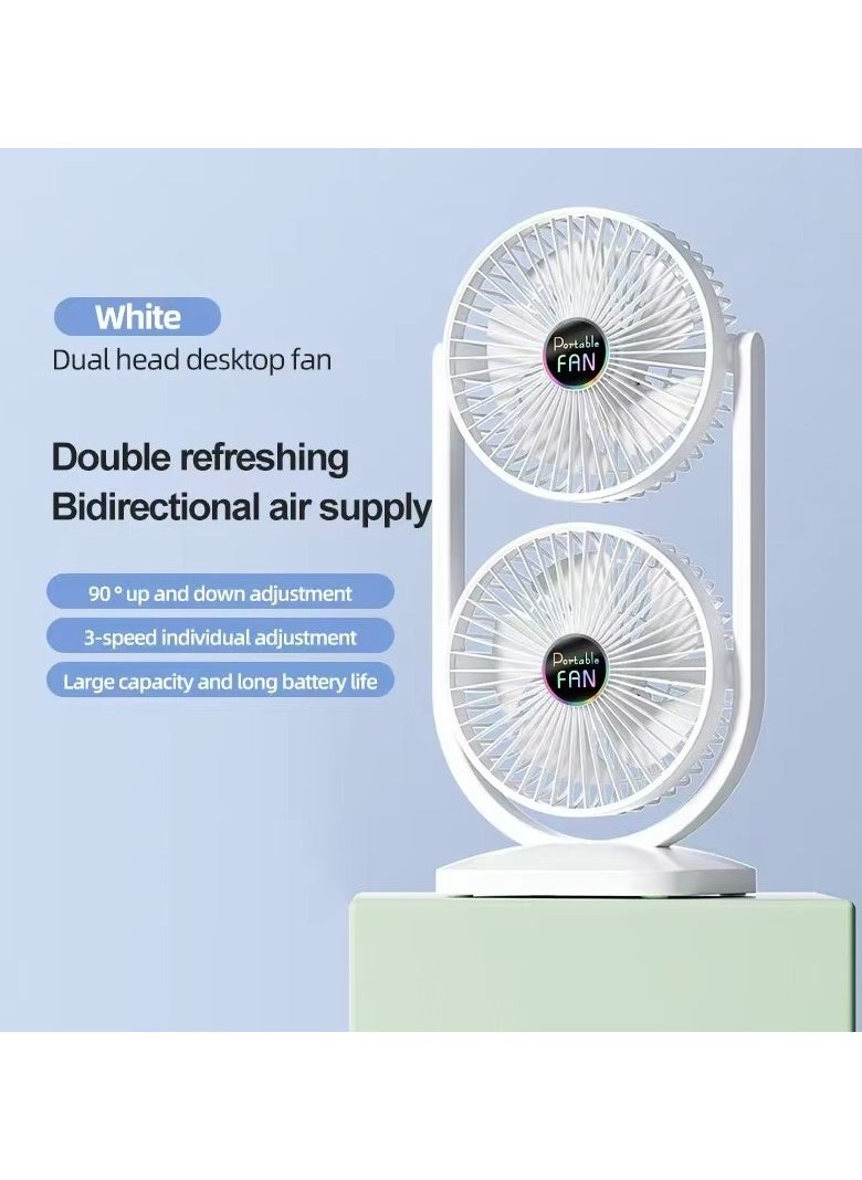Toy Box Double Layer Fan, Small Personal USB Desk Fan, Portable Desktop Table Cooling Fan Powered by USB, Strong Wind, for Home Office Car Outdoor Travel - White  - Image 2
