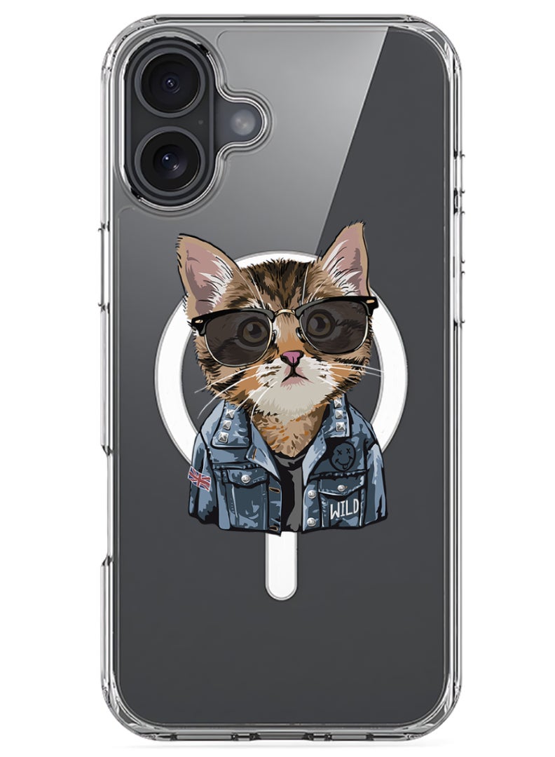 Theodor حافظة مغناطيسية ماغسيف لجهاز آيفون 16 متوافقة مع الشحن اللاسلكي، غطاء واقي للهاتف مضاد للصدمات - قطة أنيقة - Image 1