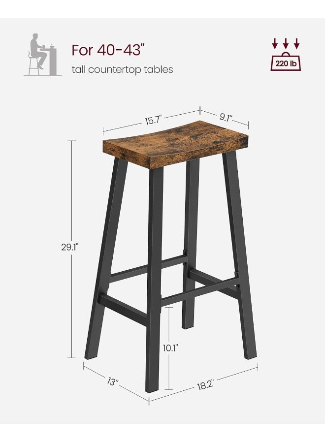 VASAGLE كراسي بار، مجموعة من 2 كرسي بار، كراسي بار إفطار للمطبخ مع مسند للقدم، صناعي في غرفة المعيشة، غرفة الحفلات، بني ريفي وأسود 33x10x73 سم - Image 3