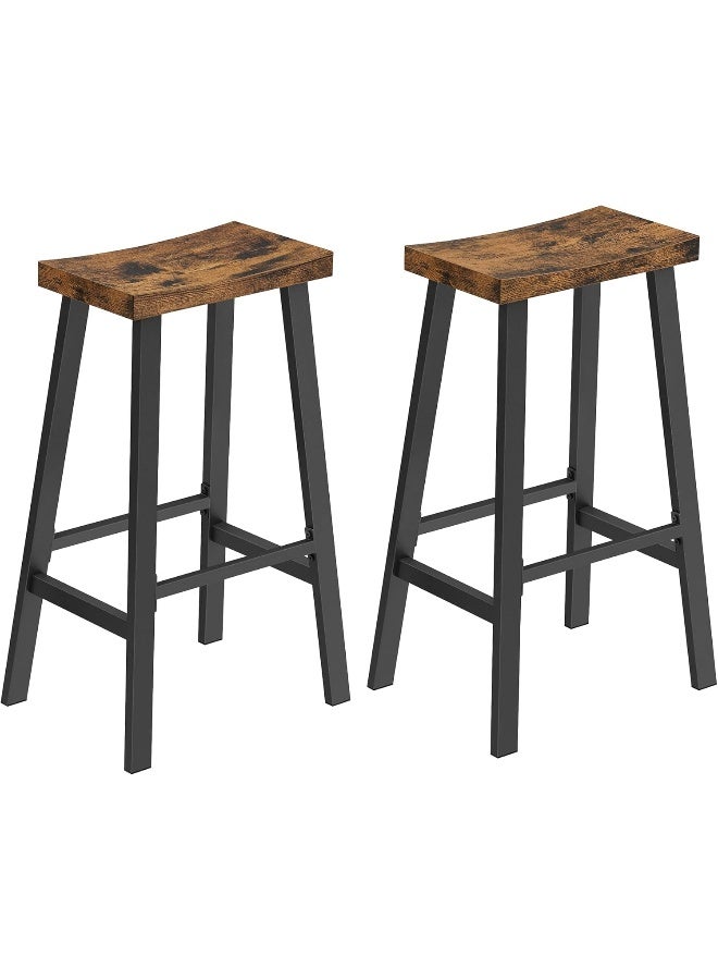 VASAGLE كراسي بار، مجموعة من 2 كرسي بار، كراسي بار إفطار للمطبخ مع مسند للقدم، صناعي في غرفة المعيشة، غرفة الحفلات، بني ريفي وأسود 33x10x73 سم - Image 2