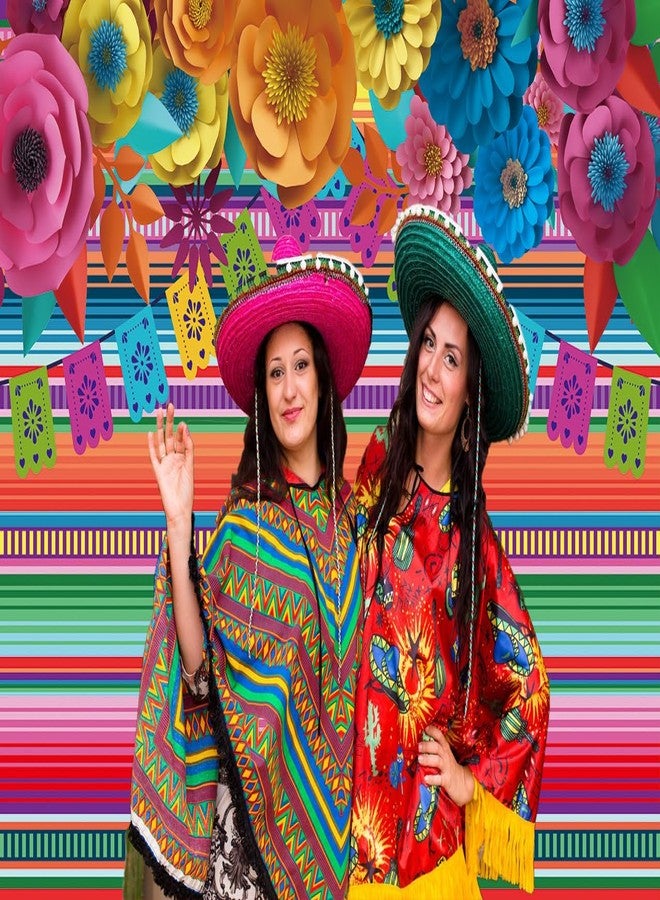 RUYI Mexican Fiesta Party Backdrop 7x5FT Fiesta Party Decorations Mexican Theme Striped Paper Flowers Background for Photography Baby Shower Birthday Party Decor Photo Props (84x60 inch) - Image 4