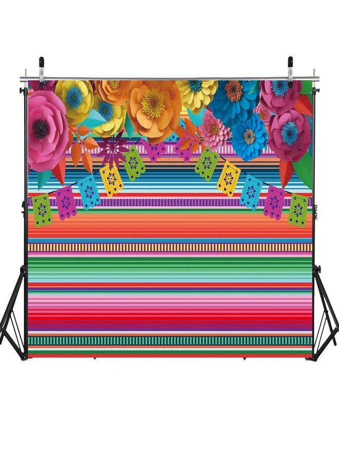 RUYI Mexican Fiesta Party Backdrop 7x5FT Fiesta Party Decorations Mexican Theme Striped Paper Flowers Background for Photography Baby Shower Birthday Party Decor Photo Props (84x60 inch) - Image 2